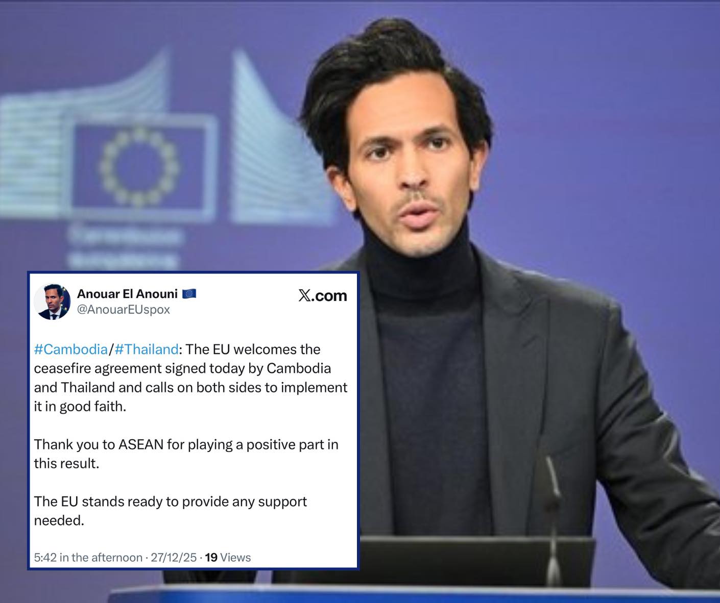 EU Welcomes Cambodia–Thailand Ceasefire, Calls for Good-Faith Implementation and Offers Support