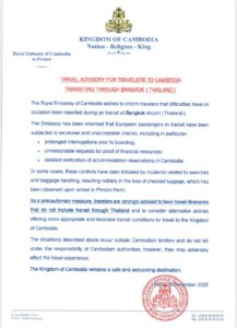 Cambodian Embassy in France Issues Travel Advisory on Transit Through Bangkok
