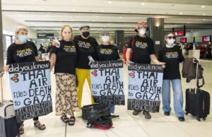 “Thai Airways Fly Death to Gaza”: Demonstrators Disrupt Marles’ Office