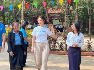 “Cinderella” Star Lily James Meets Students in Siem Reap